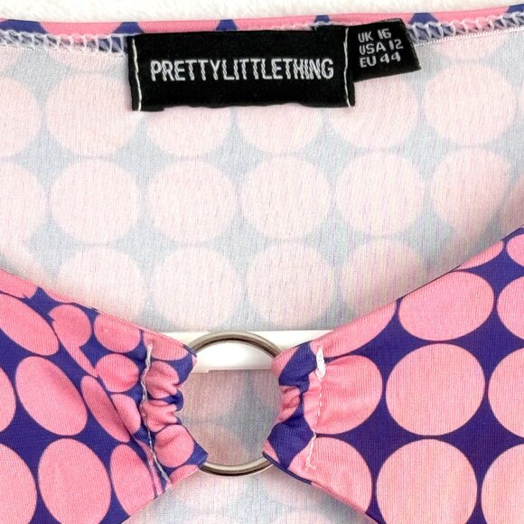 Pretty Little Thing Cut Out Bodycon Mini Dress Womens 12 Pink Purple Geometric - Picture 2 of 7
